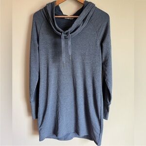 Athleta Blue Cowl Neck Hooded Long Sleeve Tunic Dress with Thumb Holes Medium